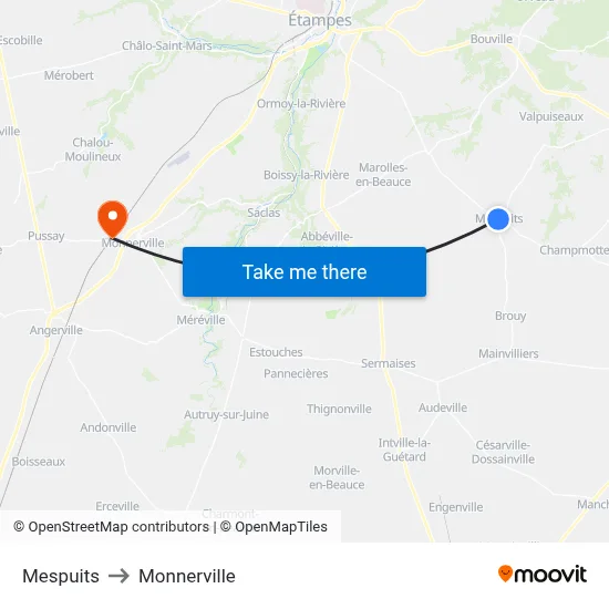 Mespuits to Monnerville map
