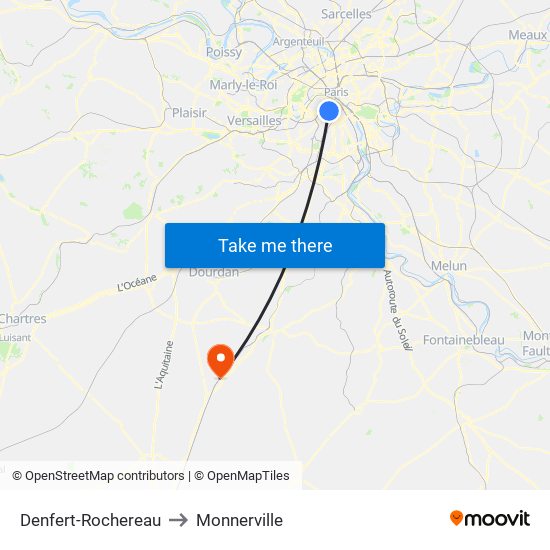 Denfert-Rochereau to Monnerville map