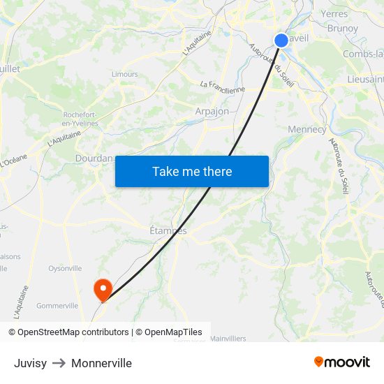 Juvisy to Monnerville map