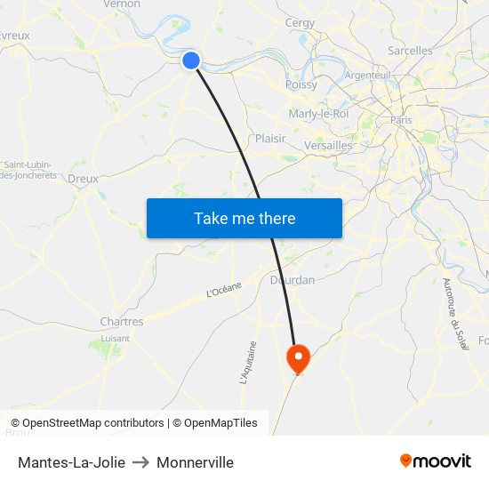 Mantes-La-Jolie to Monnerville map