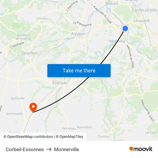 Corbeil-Essonnes to Monnerville map