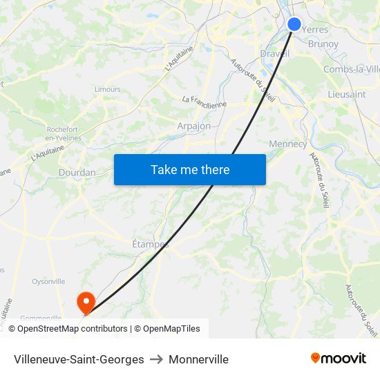 Villeneuve-Saint-Georges to Monnerville map