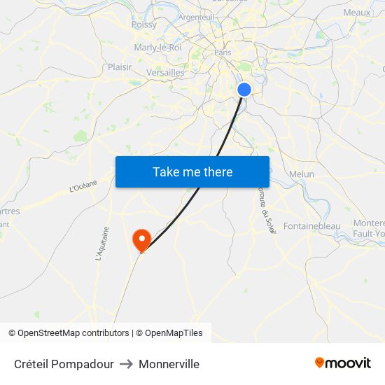 Créteil Pompadour to Monnerville map