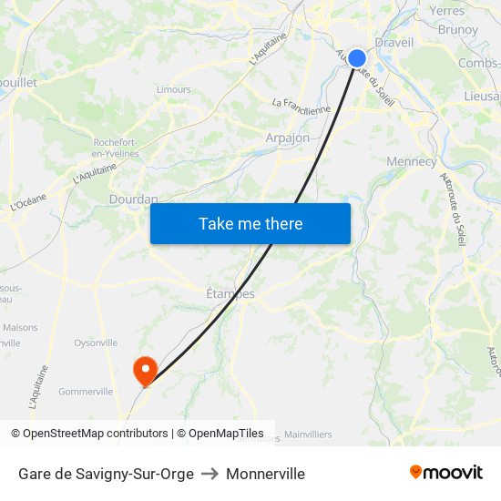 Gare de Savigny-Sur-Orge to Monnerville map