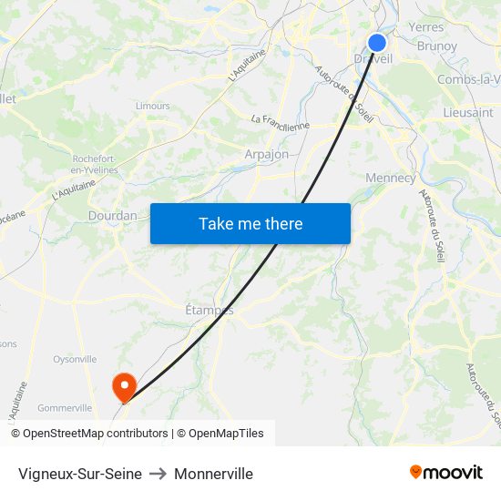 Vigneux-Sur-Seine to Monnerville map