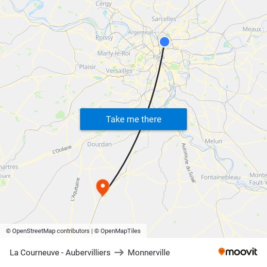 La Courneuve - Aubervilliers to Monnerville map
