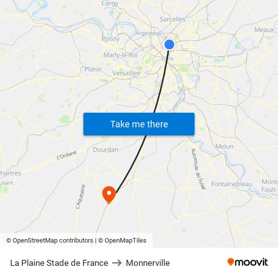 La Plaine Stade de France to Monnerville map