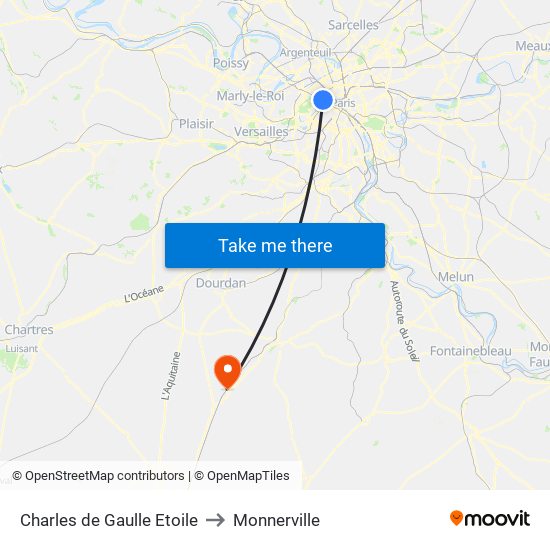 Charles de Gaulle Etoile to Monnerville map