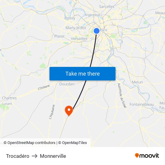 Trocadéro to Monnerville map