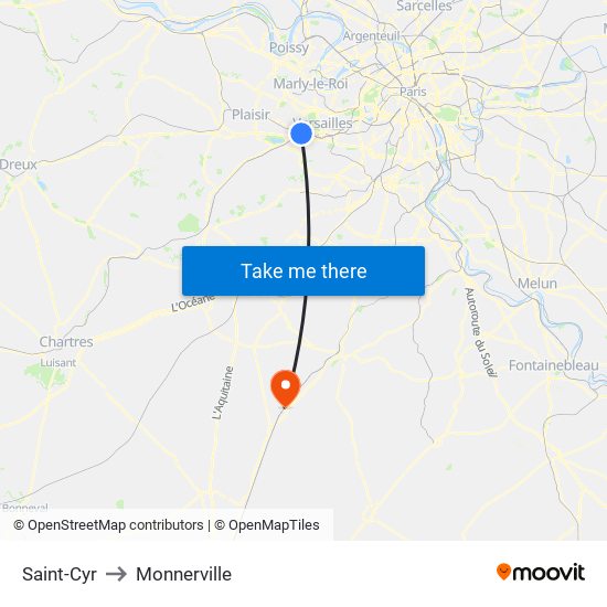 Saint-Cyr to Monnerville map