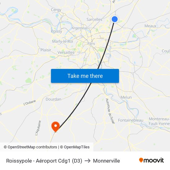 Roissypole - Aéroport Cdg1 (D3) to Monnerville map