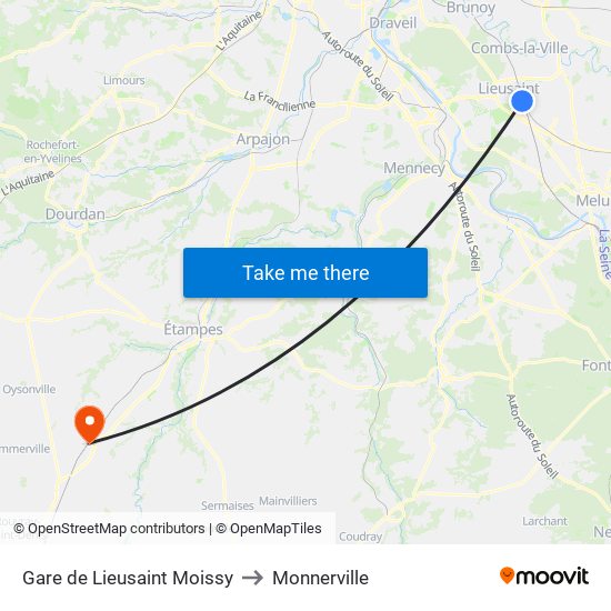 Gare de Lieusaint Moissy to Monnerville map