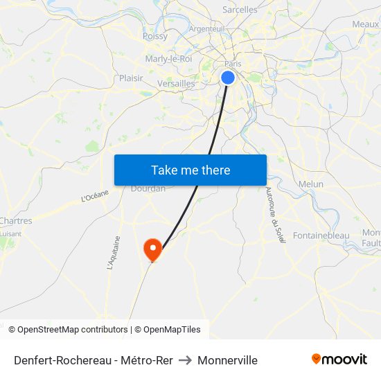 Denfert-Rochereau - Métro-Rer to Monnerville map