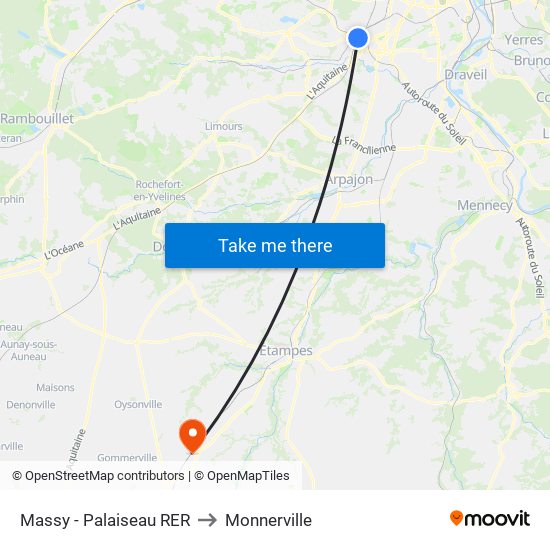 Massy - Palaiseau RER to Monnerville map