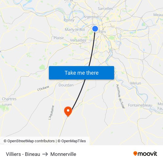 Villiers - Bineau to Monnerville map