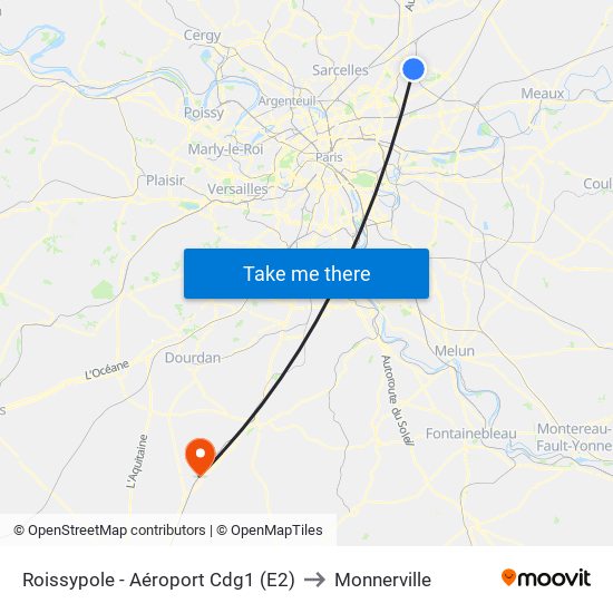 Roissypole - Aéroport Cdg1 (E2) to Monnerville map