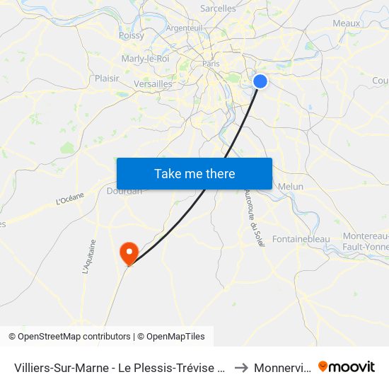 Villiers-Sur-Marne - Le Plessis-Trévise RER to Monnerville map