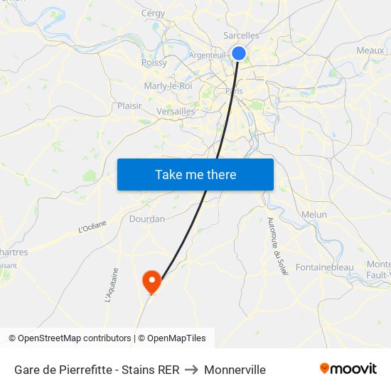 Gare de Pierrefitte - Stains RER to Monnerville map