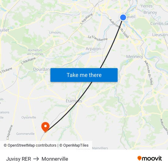 Juvisy RER to Monnerville map