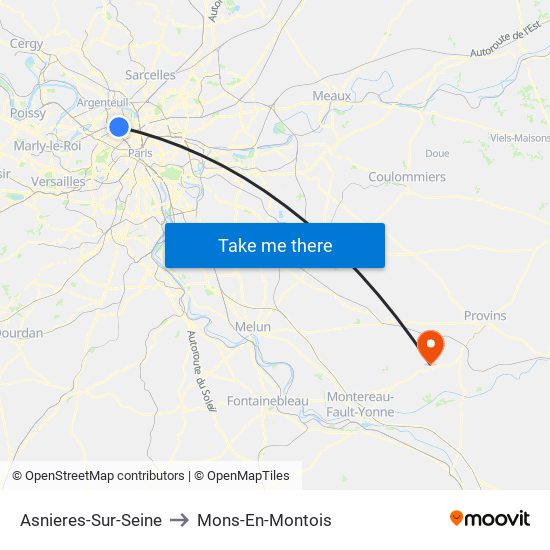 Asnieres-Sur-Seine to Mons-En-Montois map