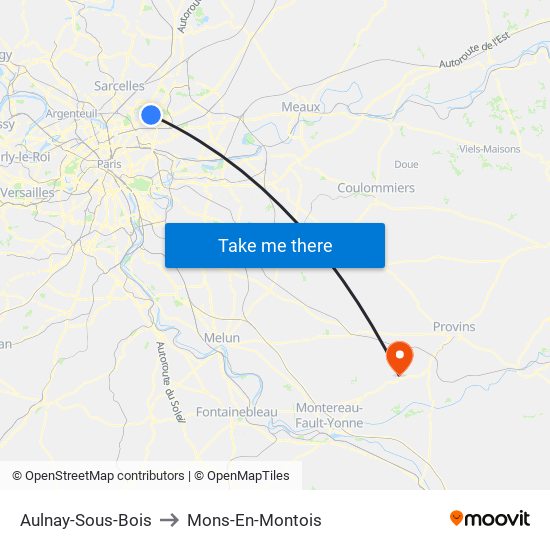 Aulnay-Sous-Bois to Mons-En-Montois map