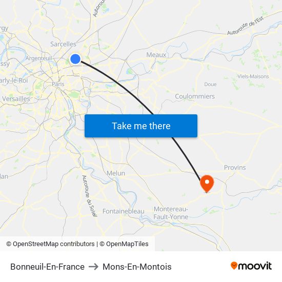 Bonneuil-En-France to Mons-En-Montois map