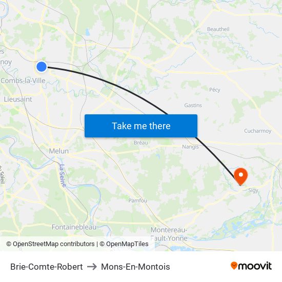 Brie-Comte-Robert to Mons-En-Montois map
