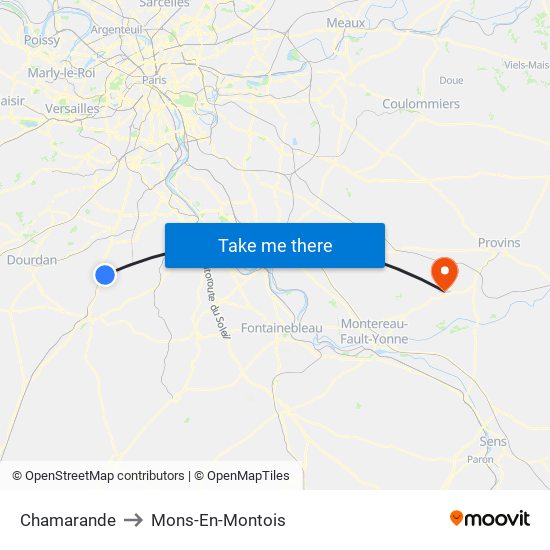 Chamarande to Mons-En-Montois map