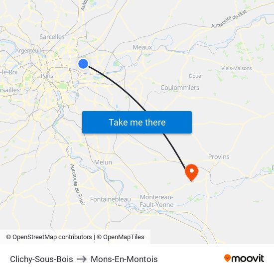 Clichy-Sous-Bois to Mons-En-Montois map