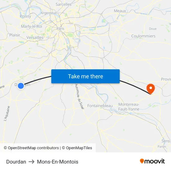Dourdan to Mons-En-Montois map