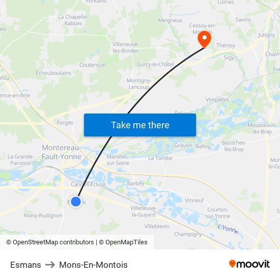 Esmans to Mons-En-Montois map