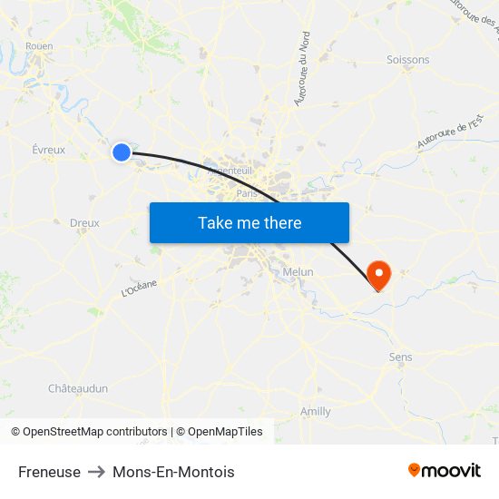 Freneuse to Mons-En-Montois map