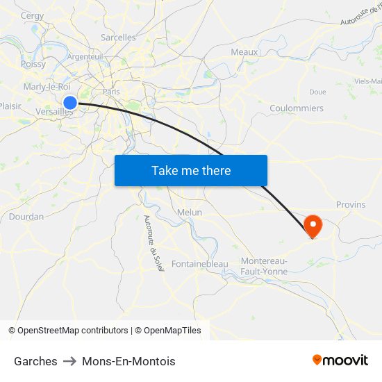 Garches to Mons-En-Montois map