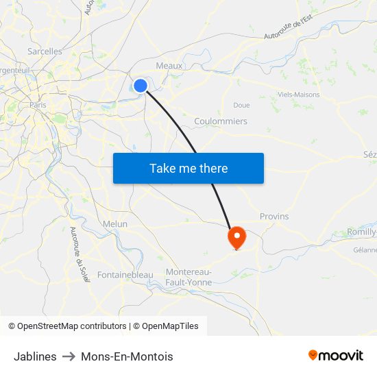 Jablines to Mons-En-Montois map