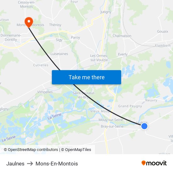 Jaulnes to Mons-En-Montois map
