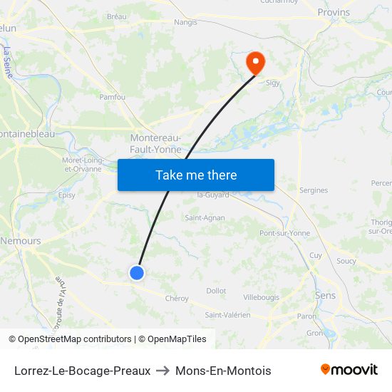 Lorrez-Le-Bocage-Preaux to Mons-En-Montois map