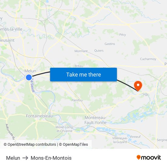 Melun to Mons-En-Montois map