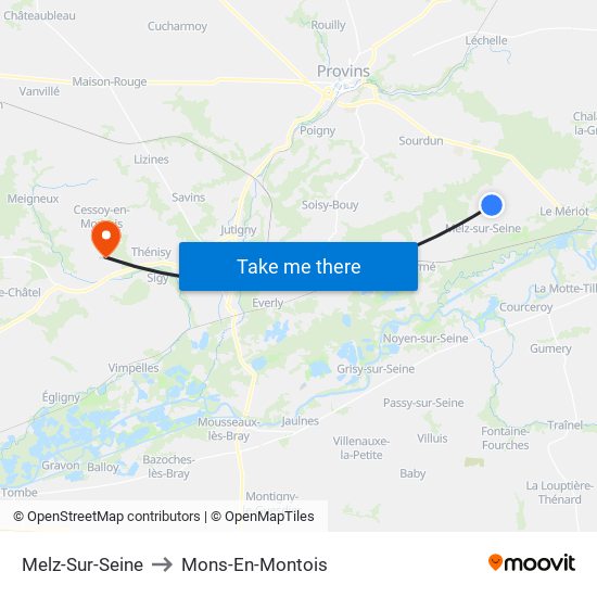 Melz-Sur-Seine to Mons-En-Montois map