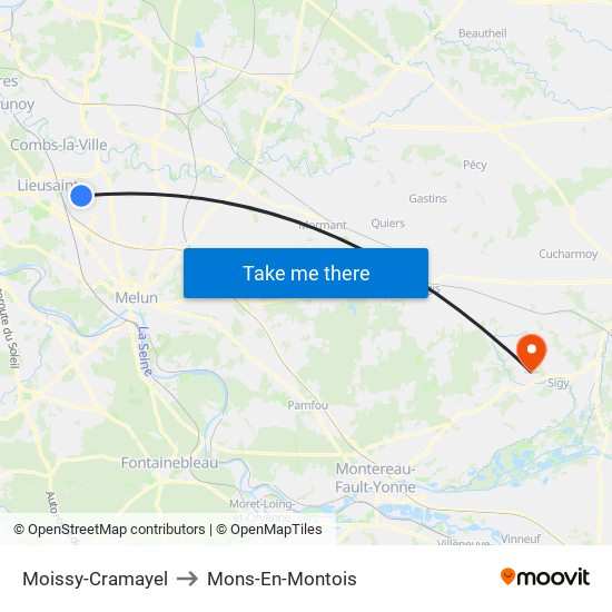 Moissy-Cramayel to Mons-En-Montois map