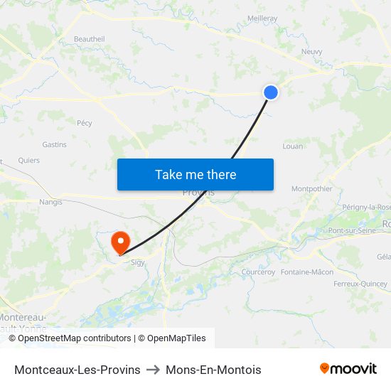 Montceaux-Les-Provins to Mons-En-Montois map