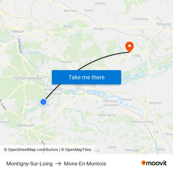 Montigny-Sur-Loing to Mons-En-Montois map