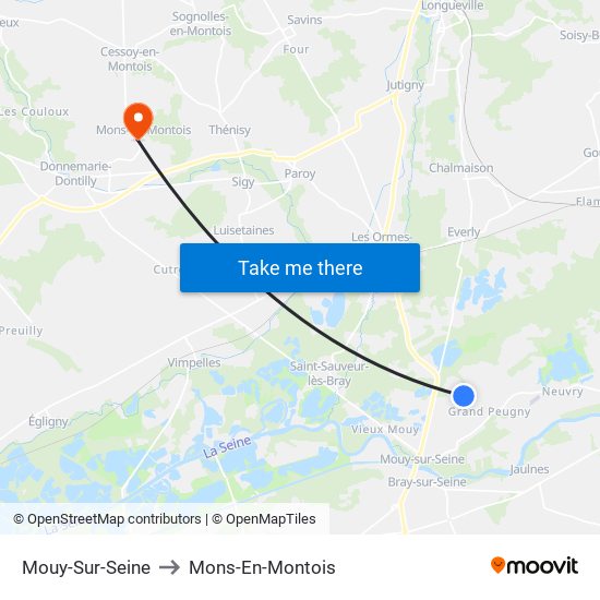 Mouy-Sur-Seine to Mons-En-Montois map