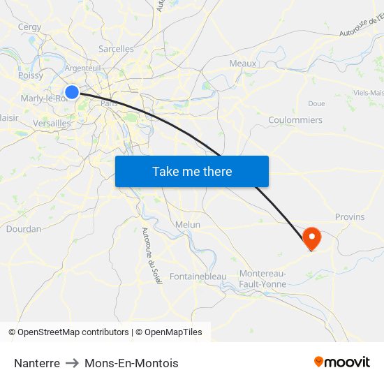 Nanterre to Mons-En-Montois map