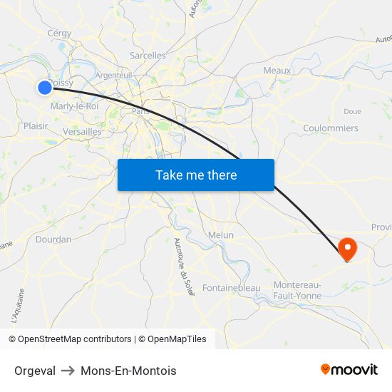 Orgeval to Mons-En-Montois map