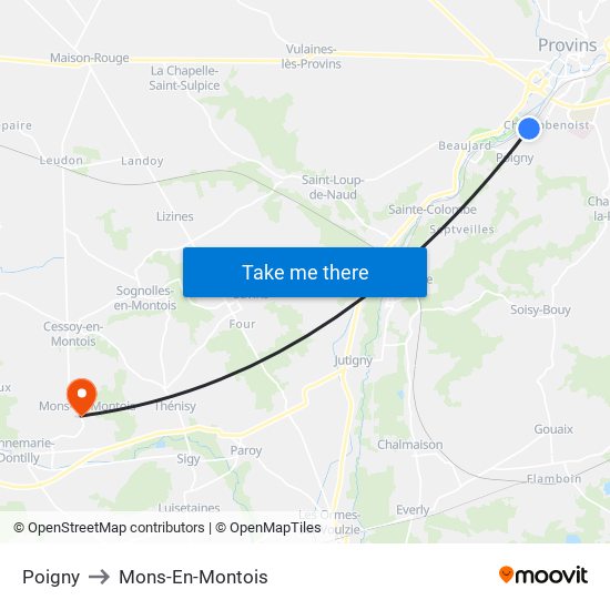 Poigny to Mons-En-Montois map