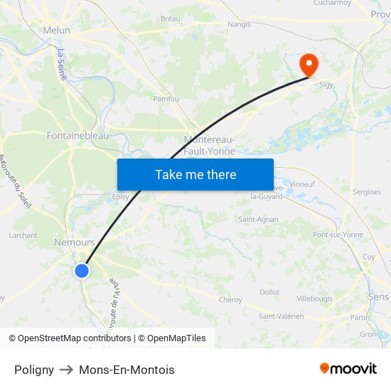 Poligny to Mons-En-Montois map