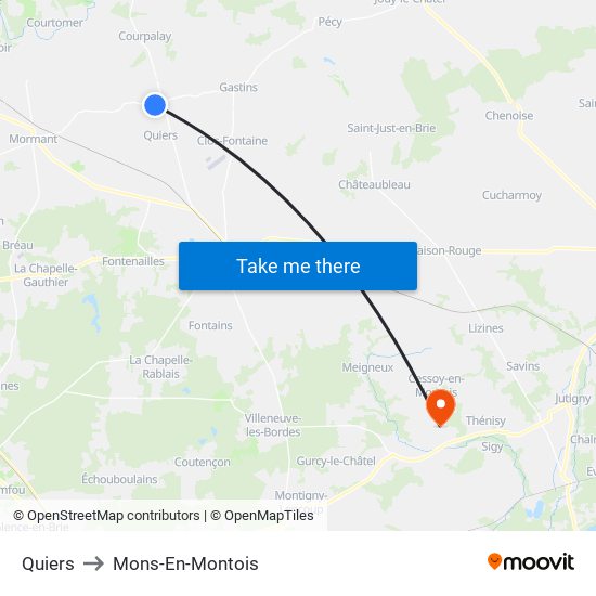 Quiers to Mons-En-Montois map