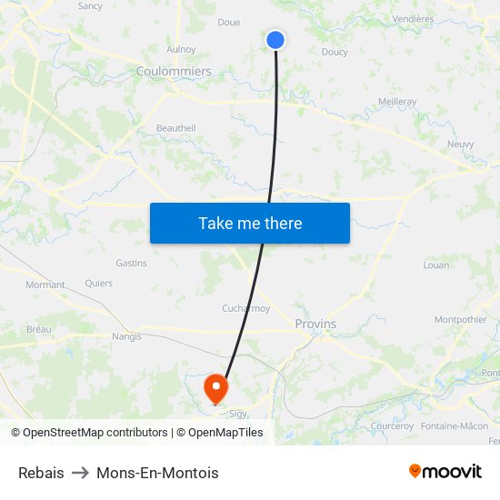 Rebais to Mons-En-Montois map