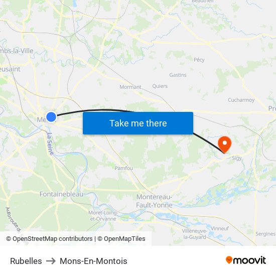 Rubelles to Mons-En-Montois map