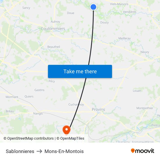 Sablonnieres to Mons-En-Montois map